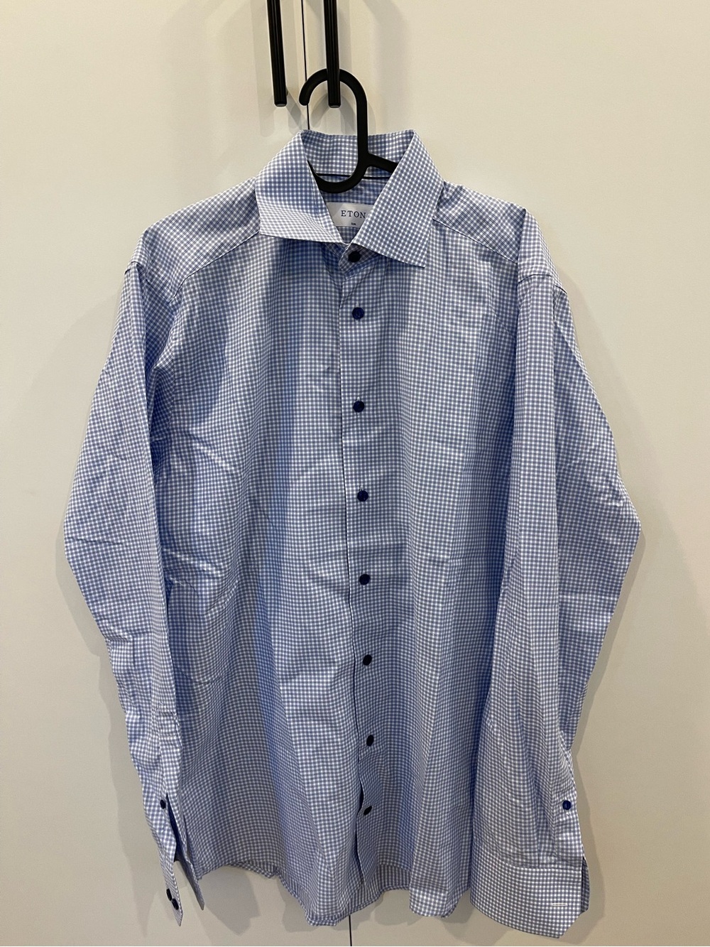 ETON Slim Blue and White Checkered Dress Shirt 39/19.5